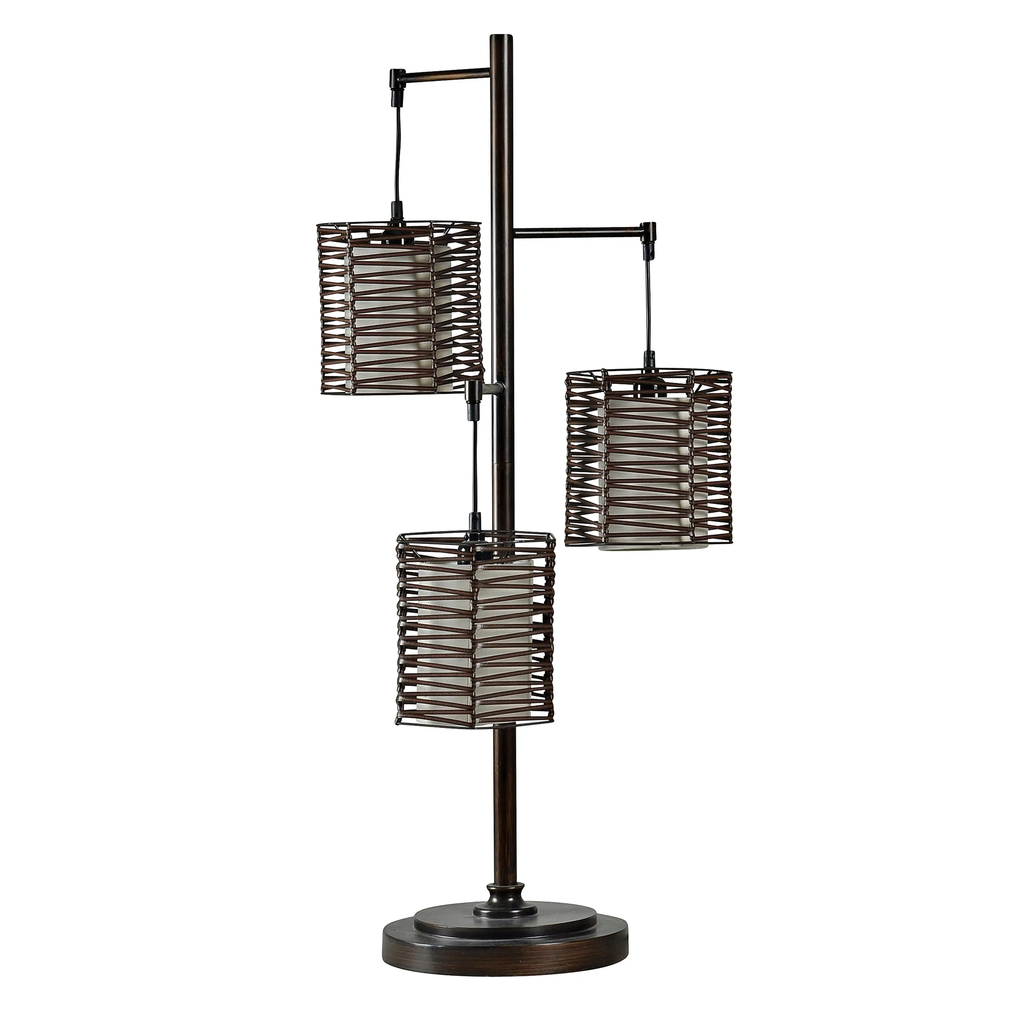 StyleCraft Contemporary Bronze Table Lamp - Brown Rattan Hardback Fabric Shade