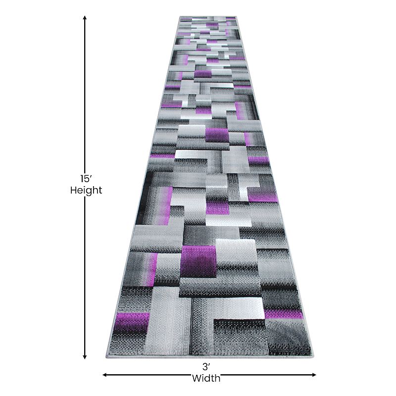 Masada Rugs Masada Rugs Trendz Collection 3'x16' Modern Contemporary Runner Area Rug in Purple， Gray and Black-Design Trz861