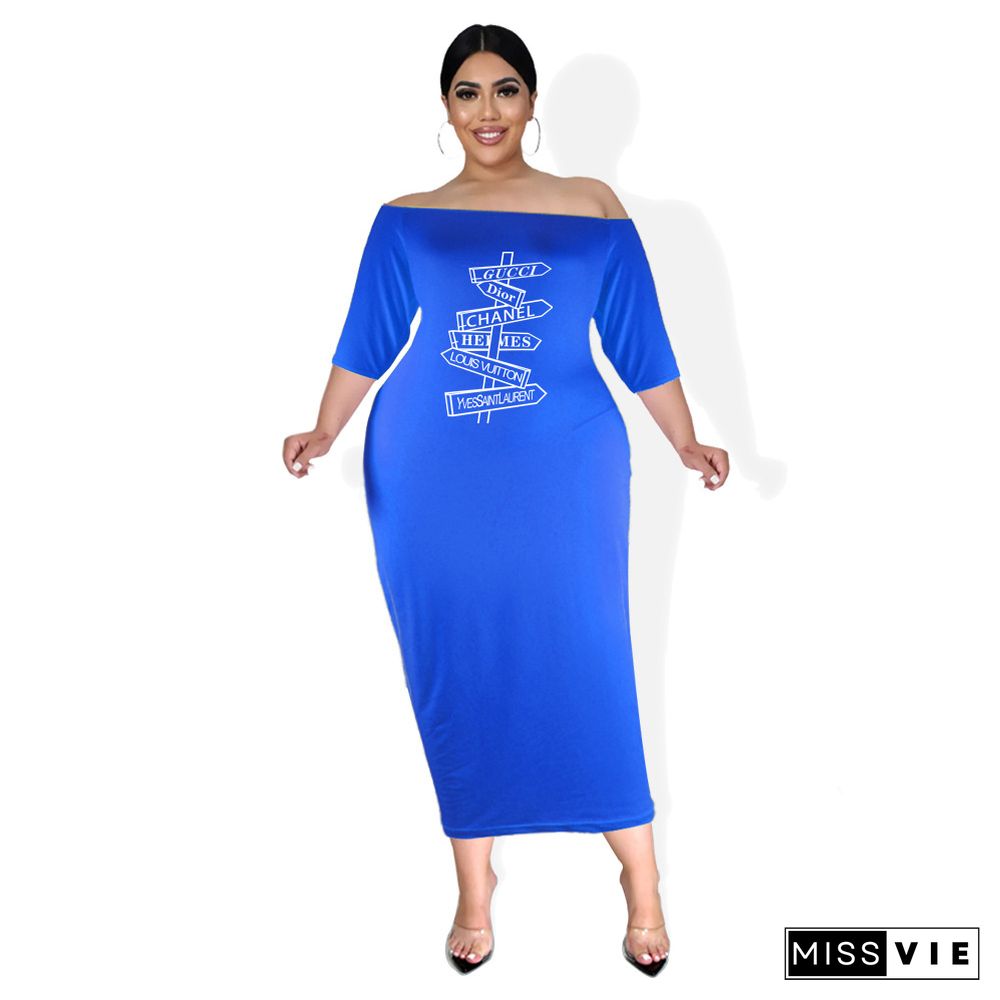 Plus Size Off The Shoulder Half Sleeve Pencil Dress