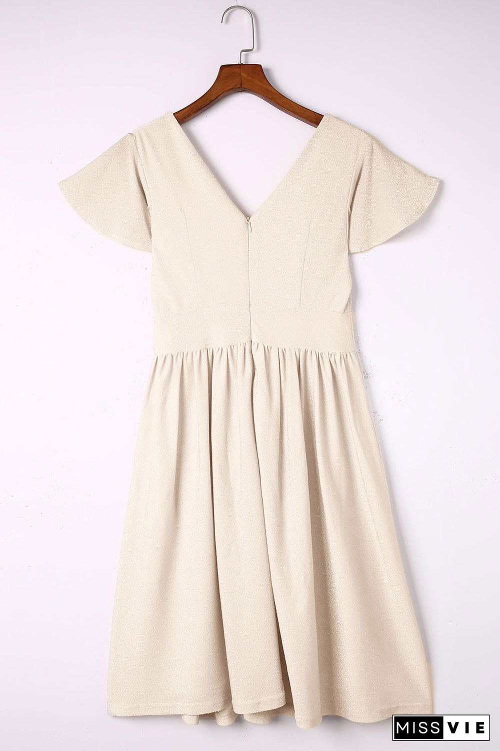 Khaki V Neck Wrap Ruched Flowy Midi Dress