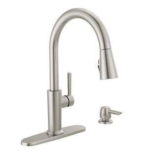 Delta Emery Single-Handle Pull-Down Sprayer Kitchen Faucet with ShieldSpray and Soap Dispenser in SpotShield Stainless Steel 19805Z-SPSD-DST