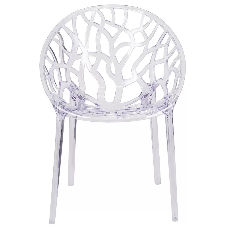 Emma and Oliver Transparent Oval Shaped Stacking Side Chair with Artistic Pattern Design