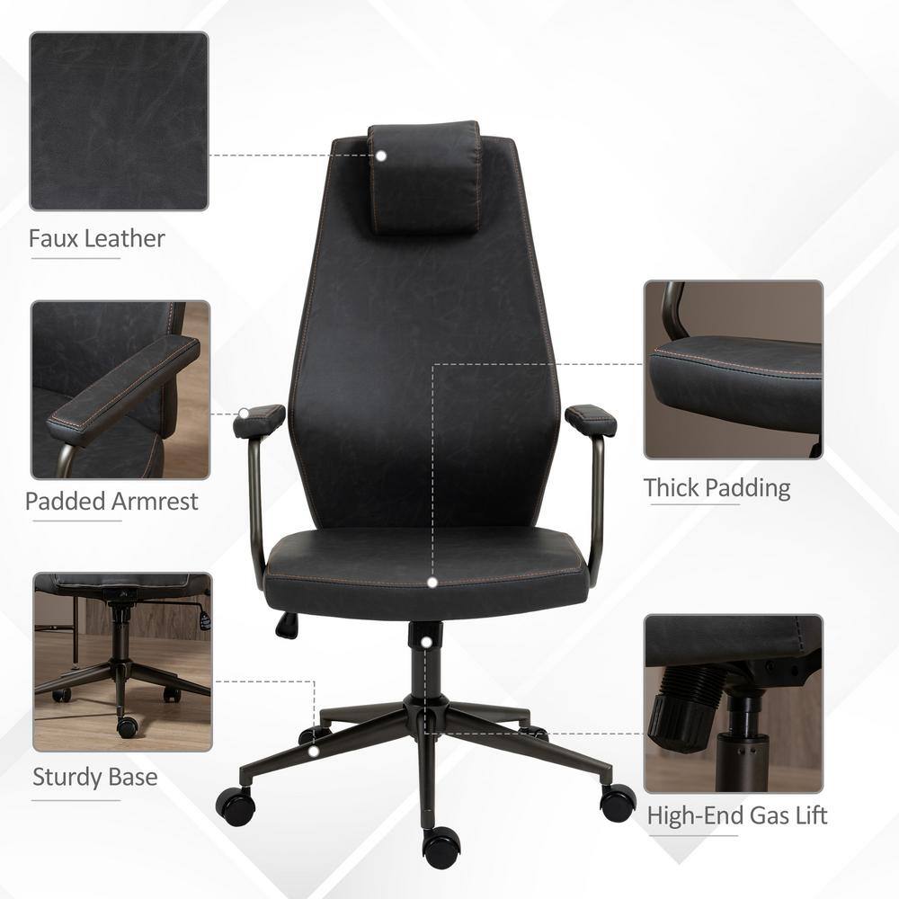 Vinsetto Deep Grey, High-Back Executive Office Chair, Ergonomic Leather Computer Desk Chair with Adjustable Height 921-478