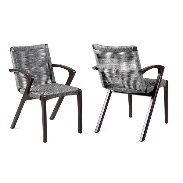 Ivan 22 Inch Dining Chair， Set of 2， Light Brown Eucalyptus Wood， Gray Rope