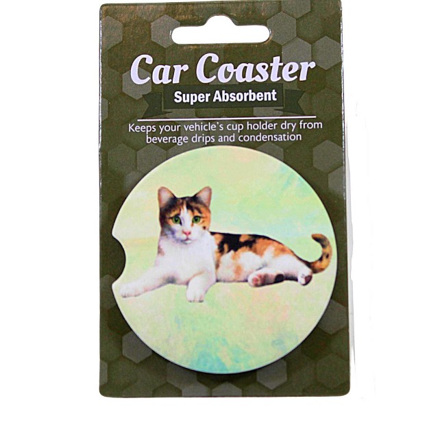 E amp S Imports Calico Cat Car Coaster One Car Coaster 2 5 Inches Super Absorbent Feline 2342 Sandstone Multicolored