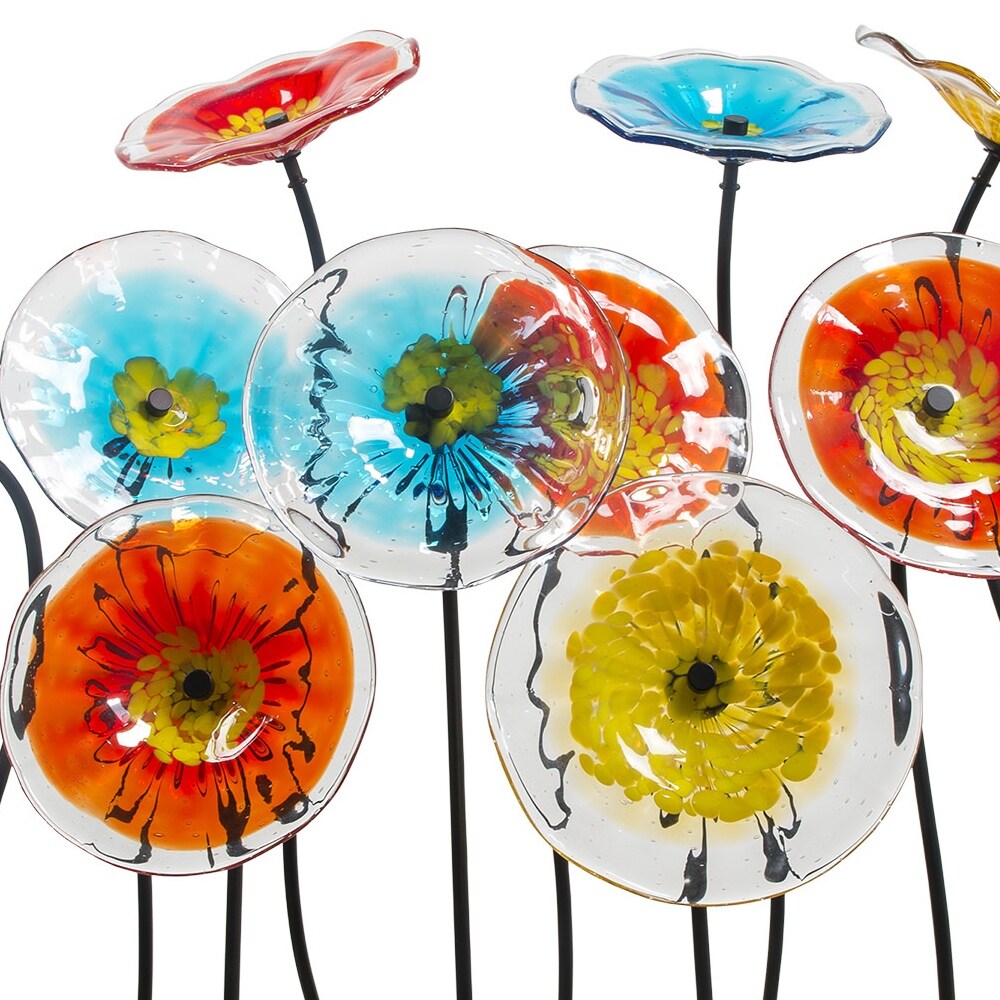 12 Piece Flower Garden Handcrafted Art Glass Decor With Stand