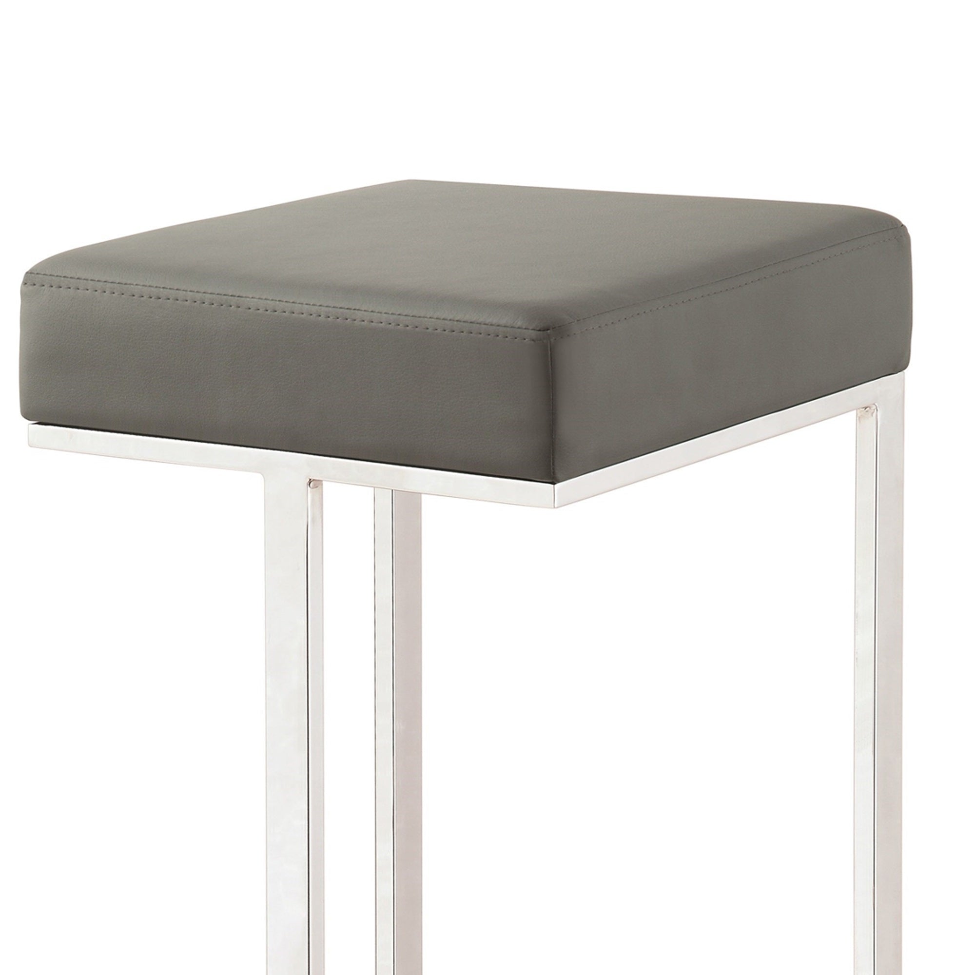 Bar Stool with Upholstered Gray Seat with Chrome Base