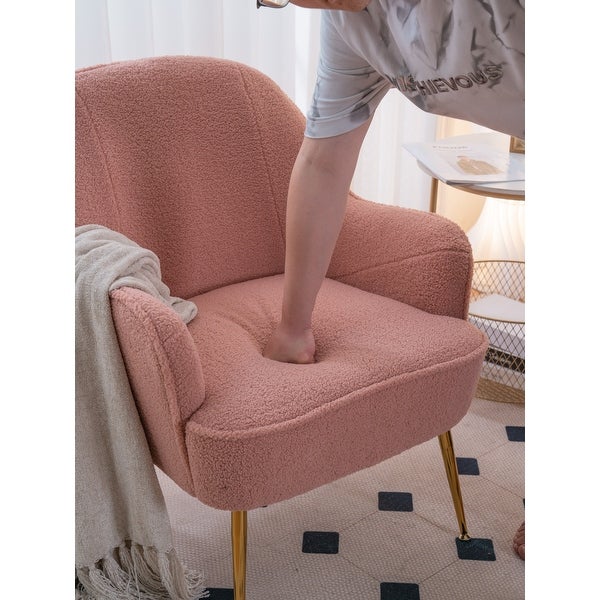 Modern Soft Teddy fabric Ergonomics Accent Chair Living Room Chair Bedroom Chair Home Chair With Gold Legs For Indoor Home