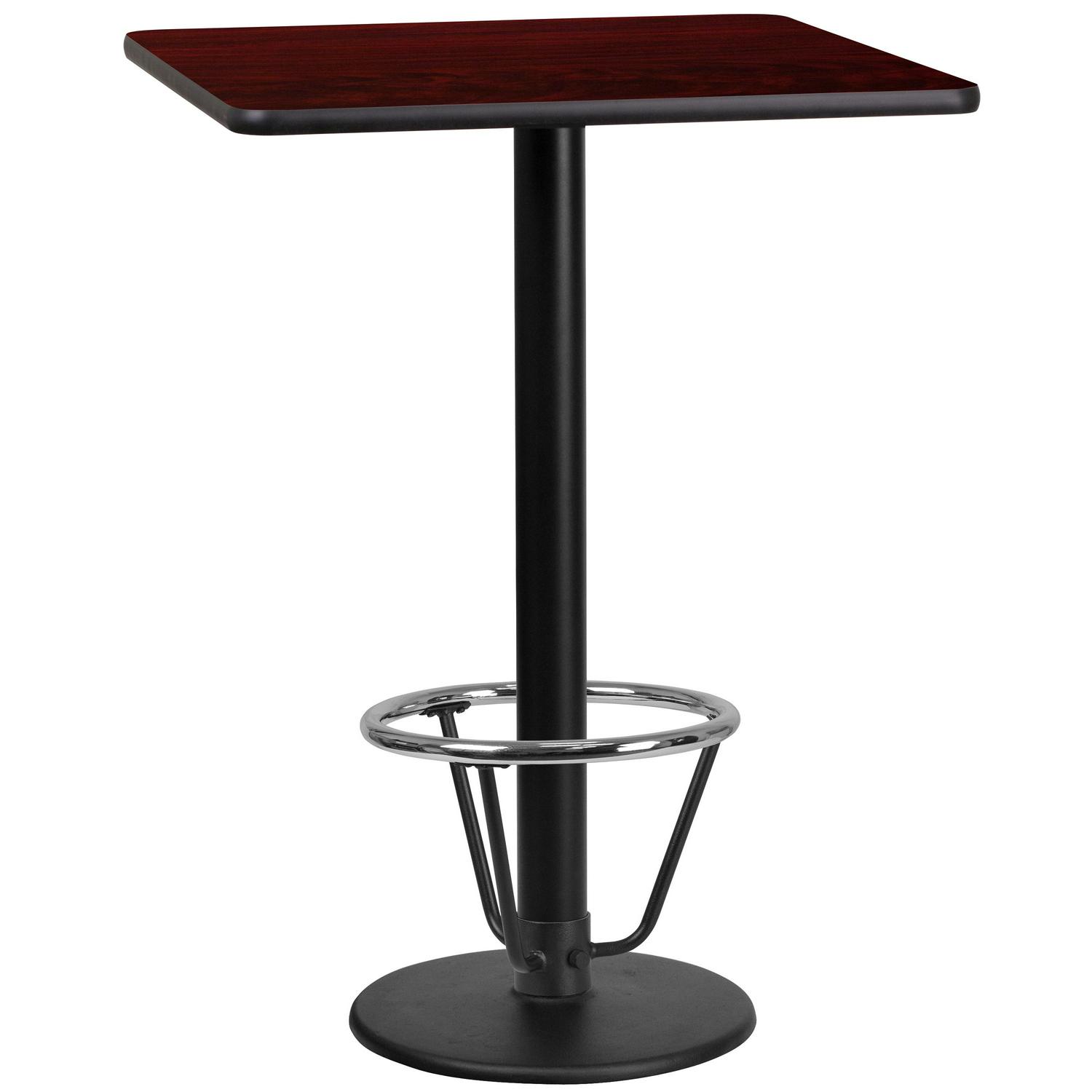 Flash Furniture 24and#8221; Square Mahogany Laminate Table Top with 18and#8221; Round Bar Height Table Base and Foot Ring