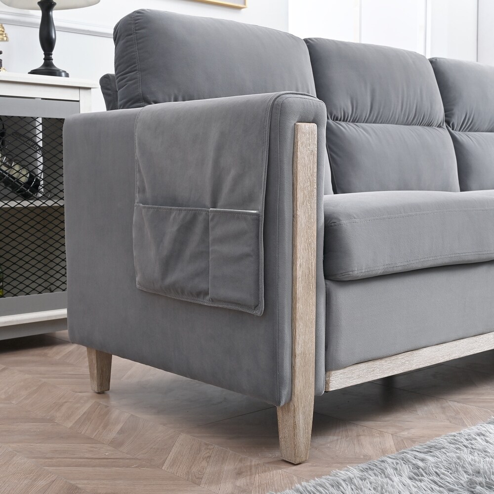 Solid Wood 3 Seater Sofa with Removable Cushions and Side Storage