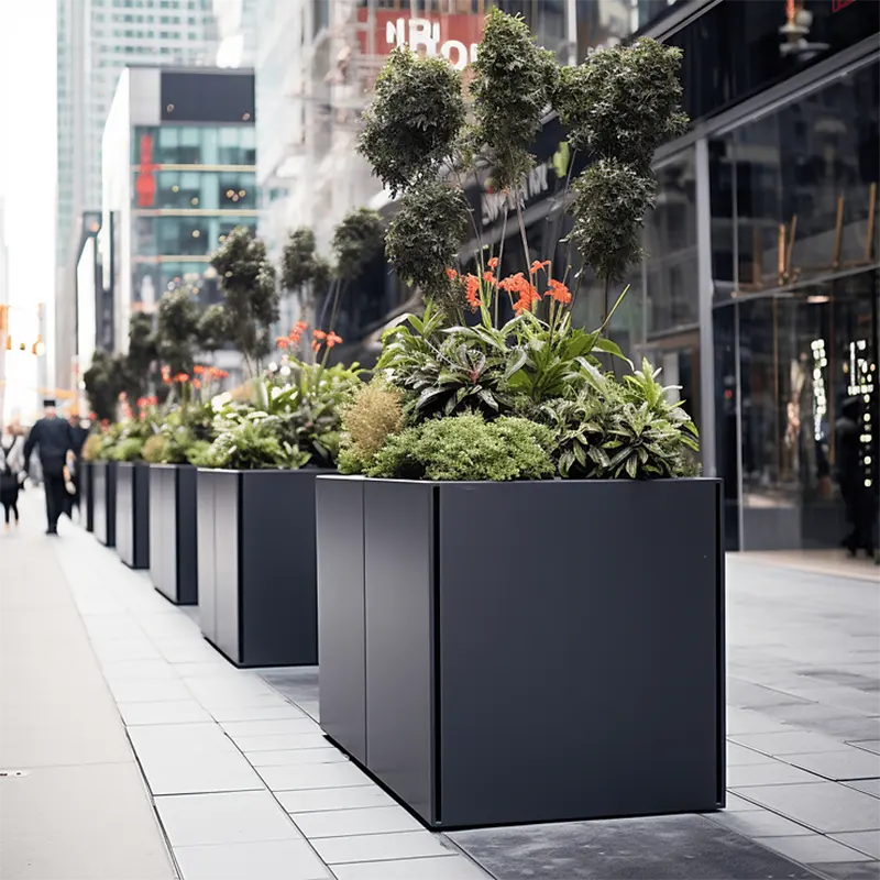 Metal Planter Pot Black Or White Surface Flower Planters Box Outdoor Living Set Weathering Steel Plant Pots