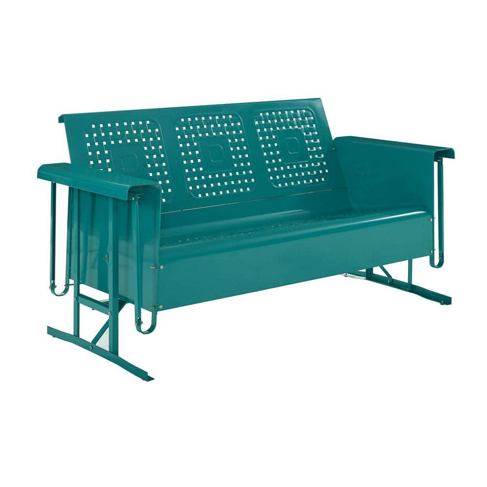 CROSLEY FURNITURE Bates 3Person Turquoise Metal Outdoor Glider