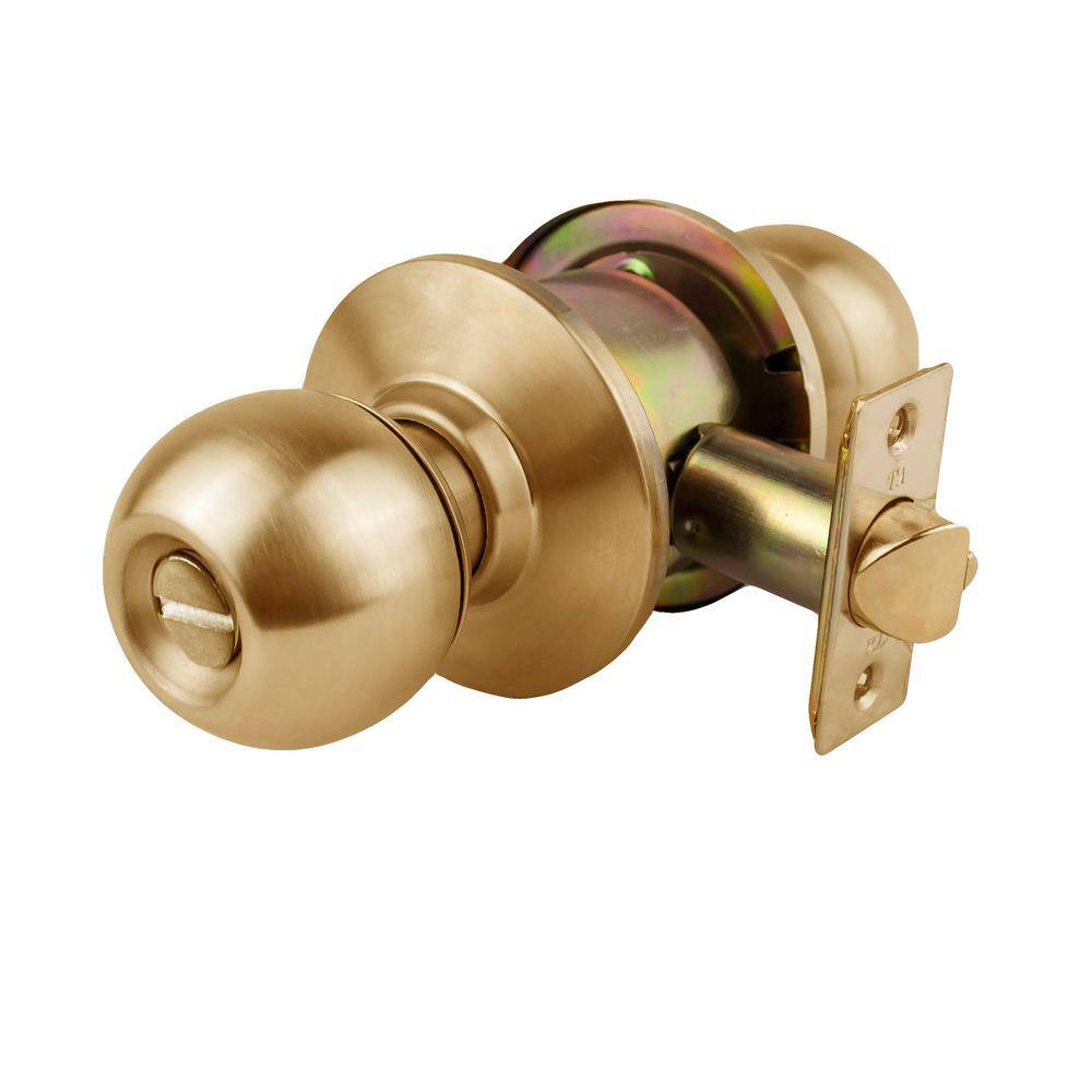 Taco ECB Brushed Brass Grade 3 Cylindrical Entry Door Knob 2-38 in Backset Lockset and Single Cylinder Deadbolt Combo Pack ECB53S238DBUS3