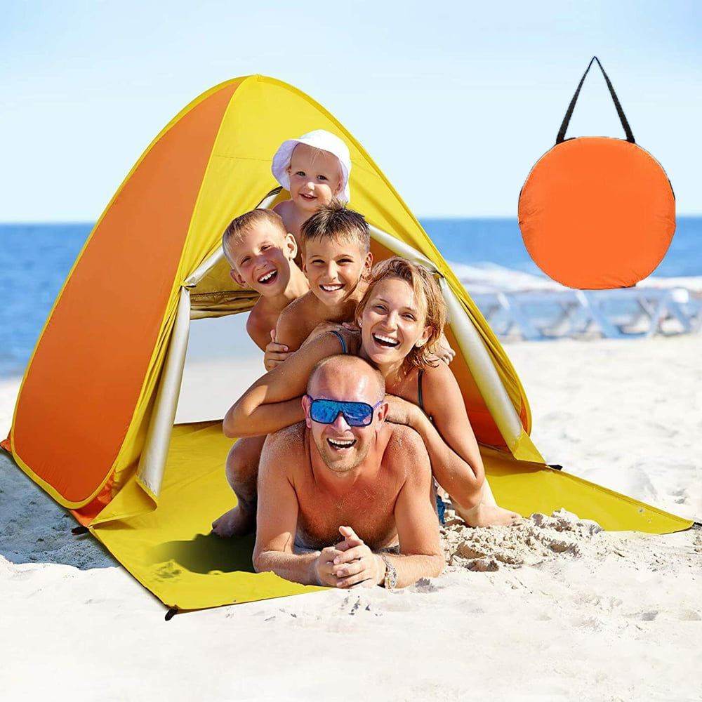 PVUEL Pop Up Beach Tent，  for 3-5 Person Triangle Portable Outdoor Sunshade Camping Canopy Shelter  Yellow and Orange