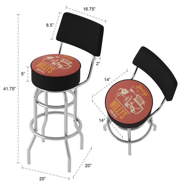 Jeep Willys 360 Degree Swivel Barstool with Foam Padded Seat And Back - 20 x 20 x 31