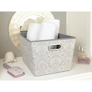 Laura Ashley 10 in. H x 14 in. W x 16 in. D Gray Fabric Cube Storage Bin LA-95613