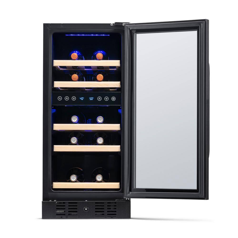 NewAir Dual Zone 15 in. 29-Bottle Built-In Wine Cooler Fridge with Quiet Operation and Beech Wood Shelve Black Stainless Steel NWC029BS00