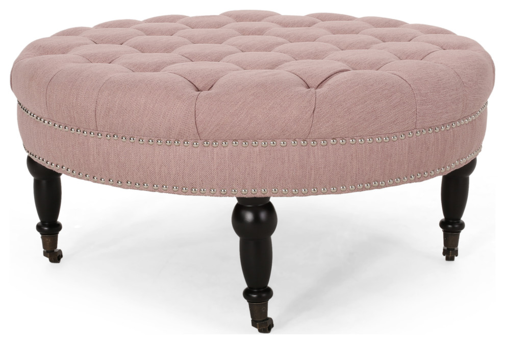 Caddo Cimarron Contemporary Round Ottoman with Rolling Casters   Traditional   Footstools And Ottomans   by GDFStudio  Houzz