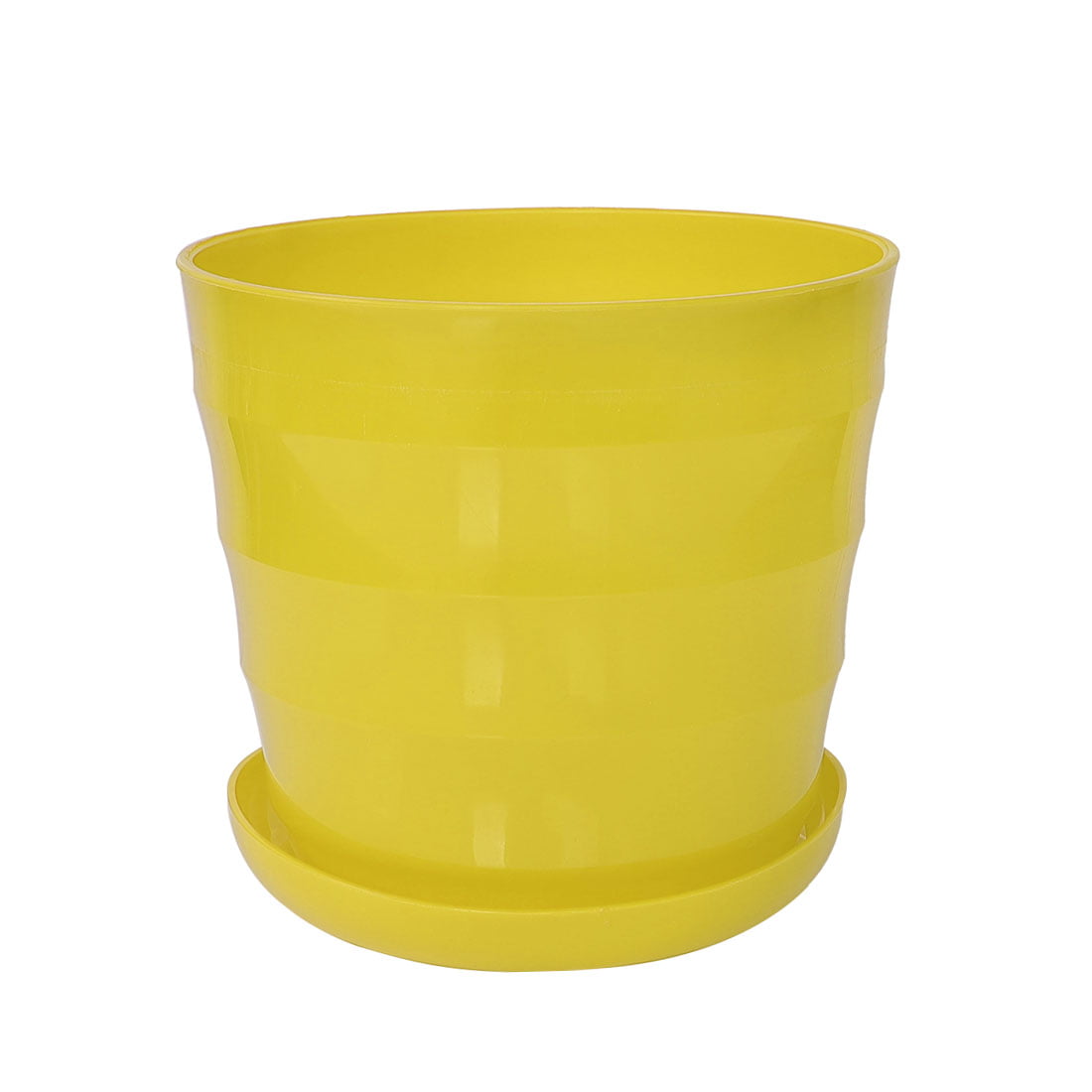 Home Balcony Garden Plastic Round Plant Planter Flower Pot Yellow 19cm Dia