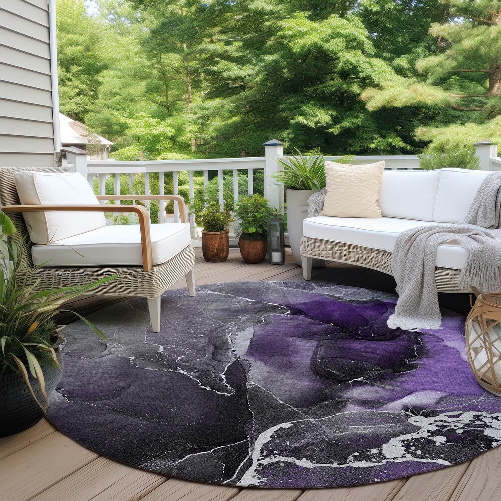 Machine Washable Indoor/ Outdoor Chantille Abstract Purple Rug