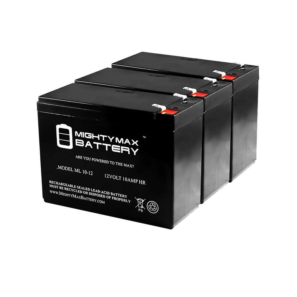 MIGHTY MAX BATTERY 12-Volt 10 Ah Sealed Lead Acid Rechargeable Battery (3-Pack) ML10-12MP3