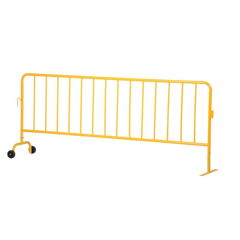 Vestil Light Weight Yellow Steel Crowd Control Interlocking Barrier with 1-Flat Foot and 1-Wheeled Foot PRAIL-102-Y-WF