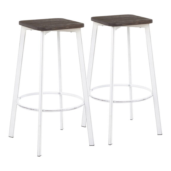 Clara Industrial Square Barstool in Vintage White ...