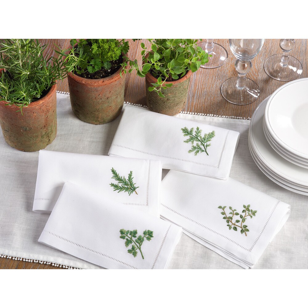 Parsley Embroidered and Hemstitched Cotton Napkin (Set of 6)