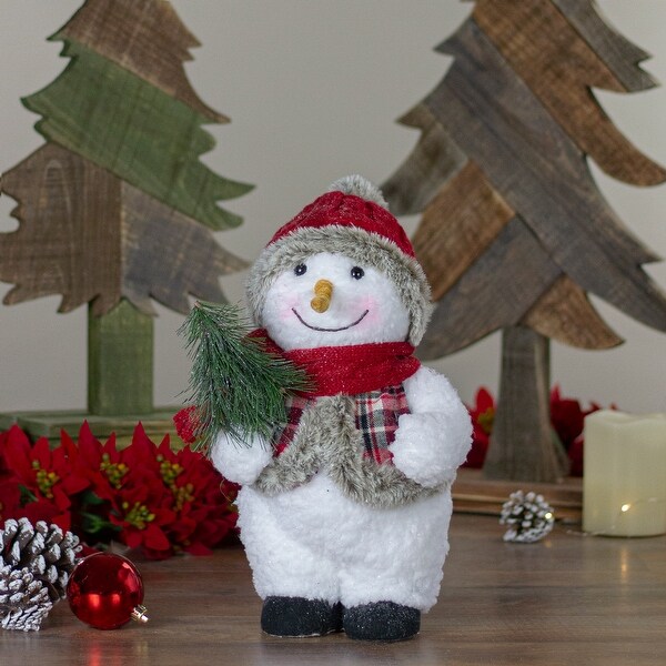 10 Plush Snowman Wearing Plaid Vest and Hat Christmas Figure