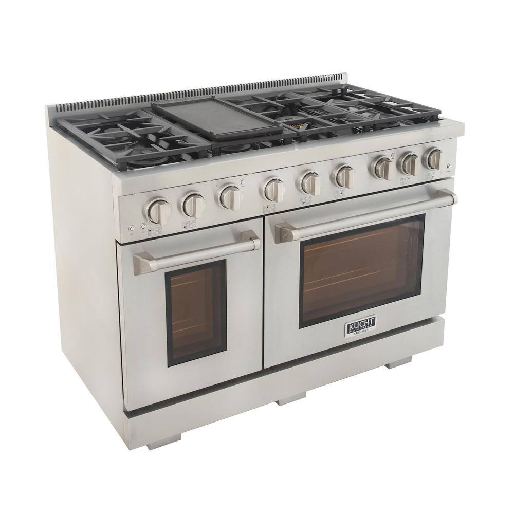 Kucht Professional 48 in. 6.7 cu. ft. Double Oven Propane Gas Range with 25K Power Burner Convection Oven in Stainless Steel KFX480LP