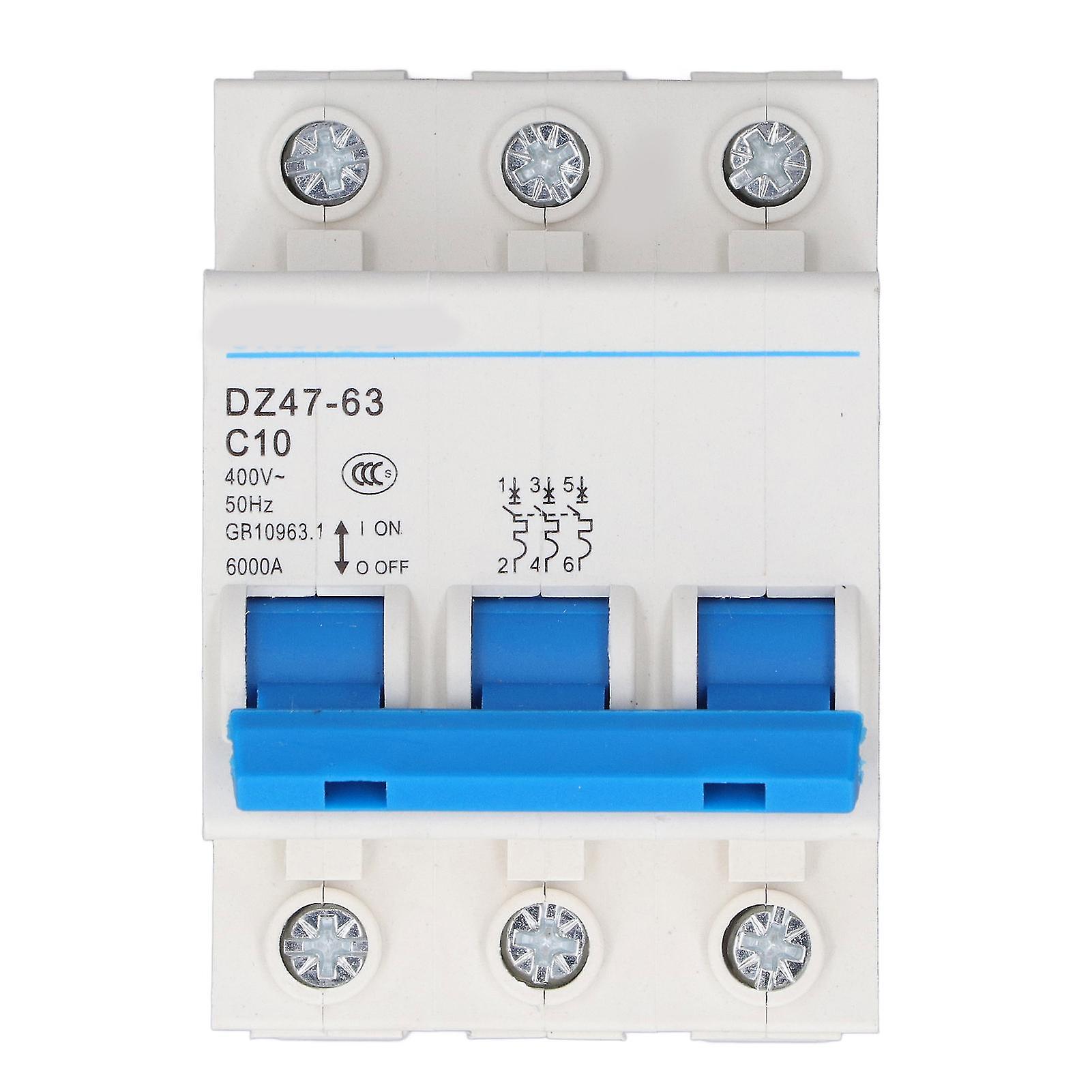 Circuit Breaker Overload Protector 3 Pole 10A Miniature DIN Rail Mount Circuit Breaker 400V