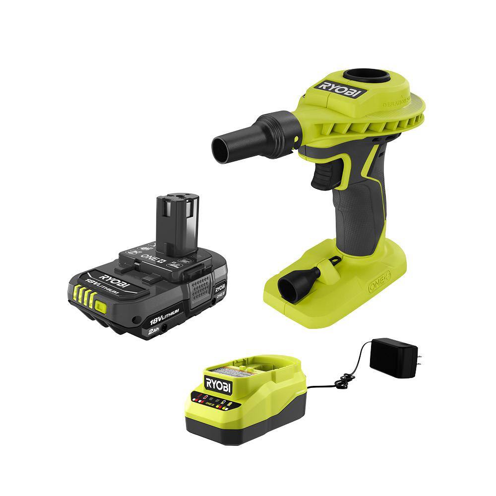 RYOBI ONE+ 18V Cordless High Volume Power Inflator and 2.0 Ah Compact Battery and Charger Starter Kit P738-PSK005