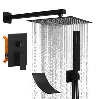 WIAWG 2-Handle 3-Spray Tub and Shower Faucet Handheld Shower Combos with 10 in. Rain Shower Head in Black (Valve Included) KF020289-01-cc