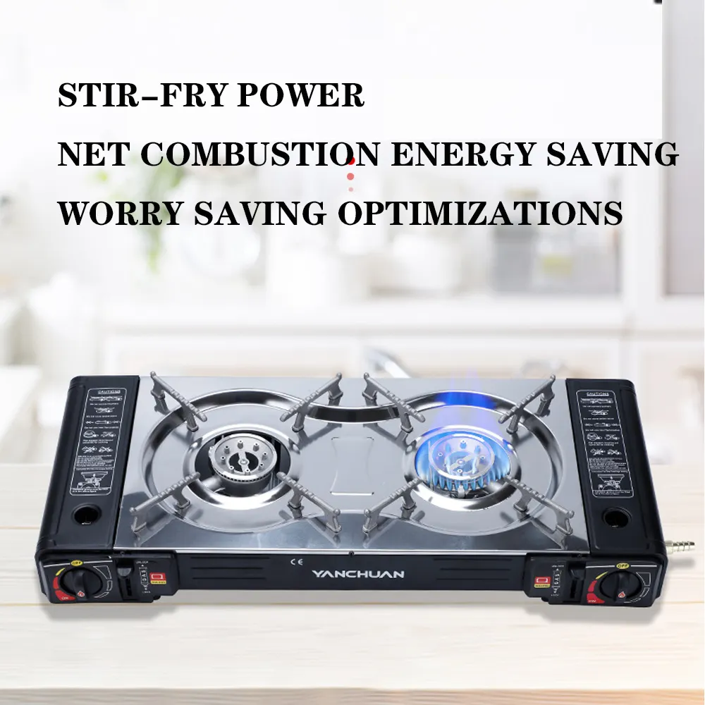 KitchenCooking Stainless Steel Double Burner Tabletop Gas Portable Stove Camping Portable Double Burner Butane Gas Stove