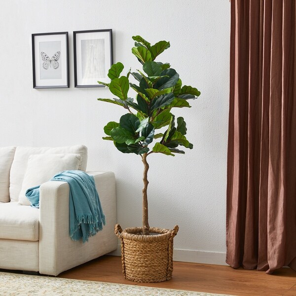 Glitzhome 5ft 61H Real Touch Fiddle Leaf Fig Artificial Tree in Pot