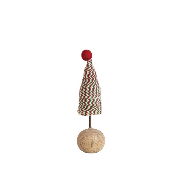 Handmade Wool Felt Tree with Pom Pom and Wood Ball Base