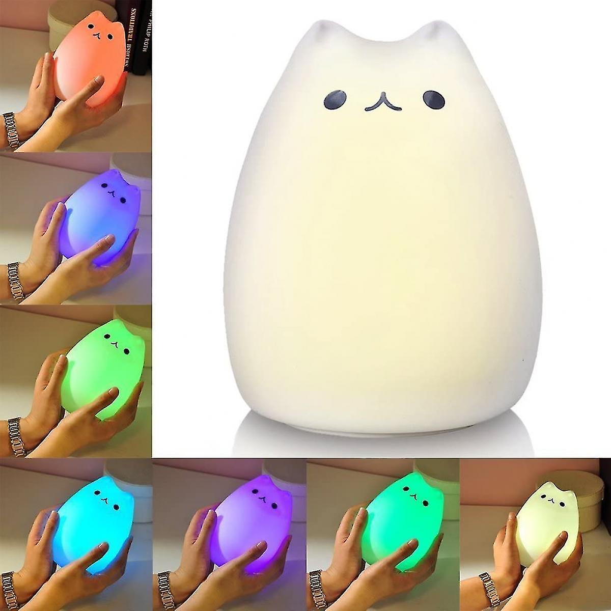 Kitty Night Light，rechargeable Silicone Cute Cat Night Light For Kids Baby Children，7-color Changing Led Cat Lamp Nursery Nightlights For Kids Bedroom