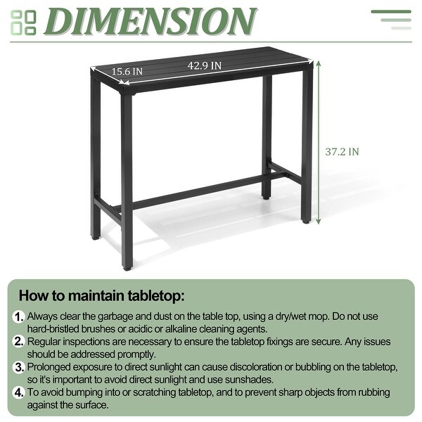 VredHom Outdoor Bar Table Rectangular Pub Table