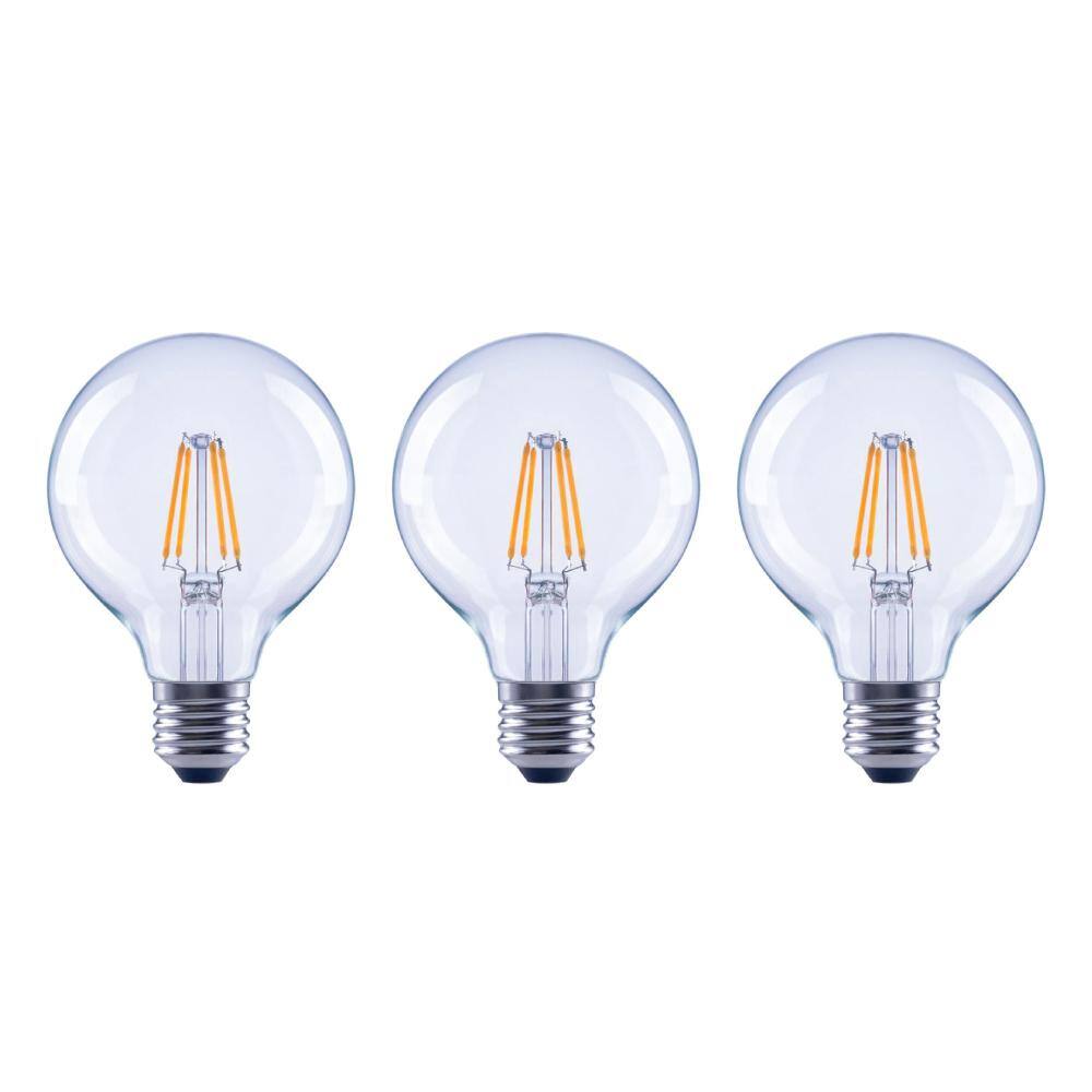 EcoSmart 60-Watt Equivalent G25 Globe Dimmable ENERGY STAR Clear Glass Filament LED Vintage Edison Light Bulb Daylight (3-Pack) FG-03394