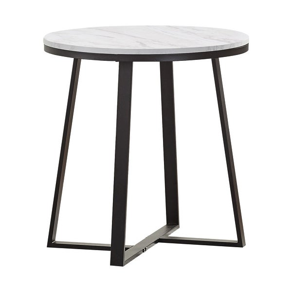 Donovan White Faux Marble and Matte Black End Table