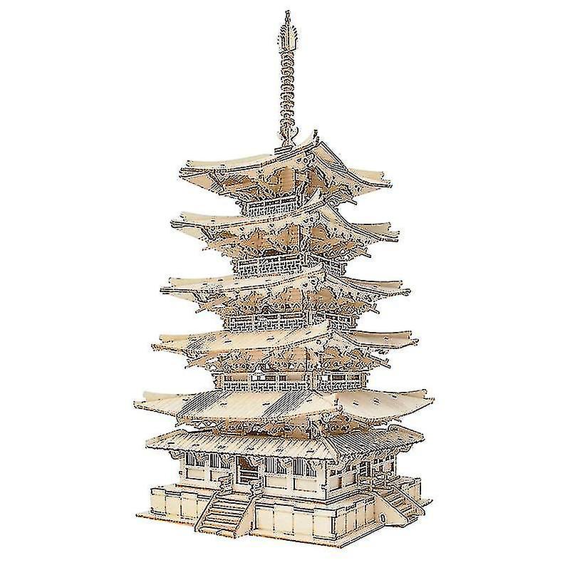 Gojoy Five-storied Pagoda 3d Wooden Puzzle Toys For Children Kids Birthday Gift