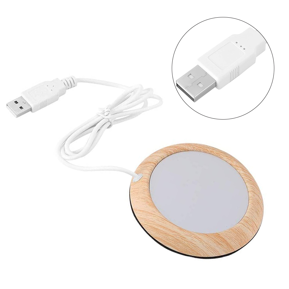 FAGINEY Heating Cup Pad， USB Cup Warmer Mat Office Tea Coffee Heater Pad Bright Wood Grain