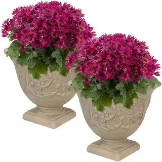 Sunnydaze Decor 16 in. Beige Darcy Poly Flower Pot Planter (2-Pack) DG-810