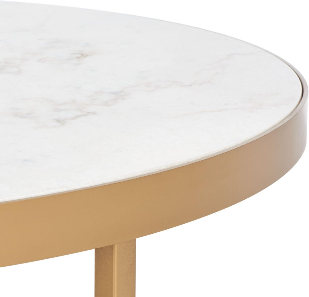 Elegant Coffee Table  Brass Finished Metal Frame With Round White Marble Top   Contemporary   Coffee Tables   by Decor Love  Houzz