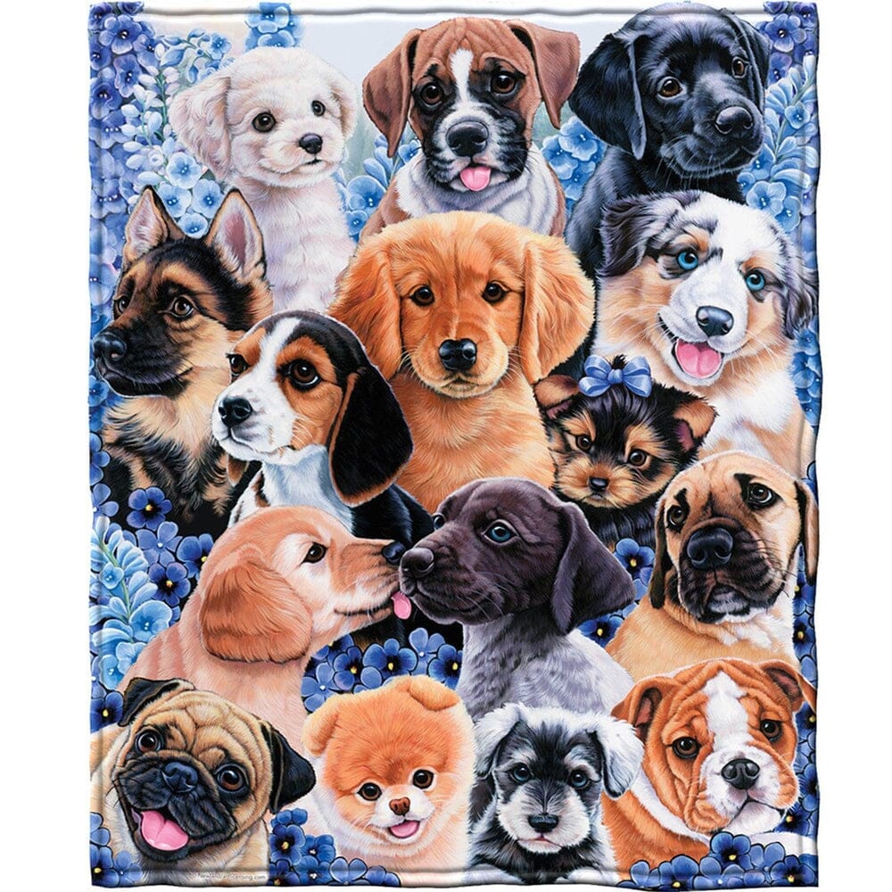 Puppy Collage Super Soft Full/Queen Size Plush Fleece Blanket by Jenny Newland