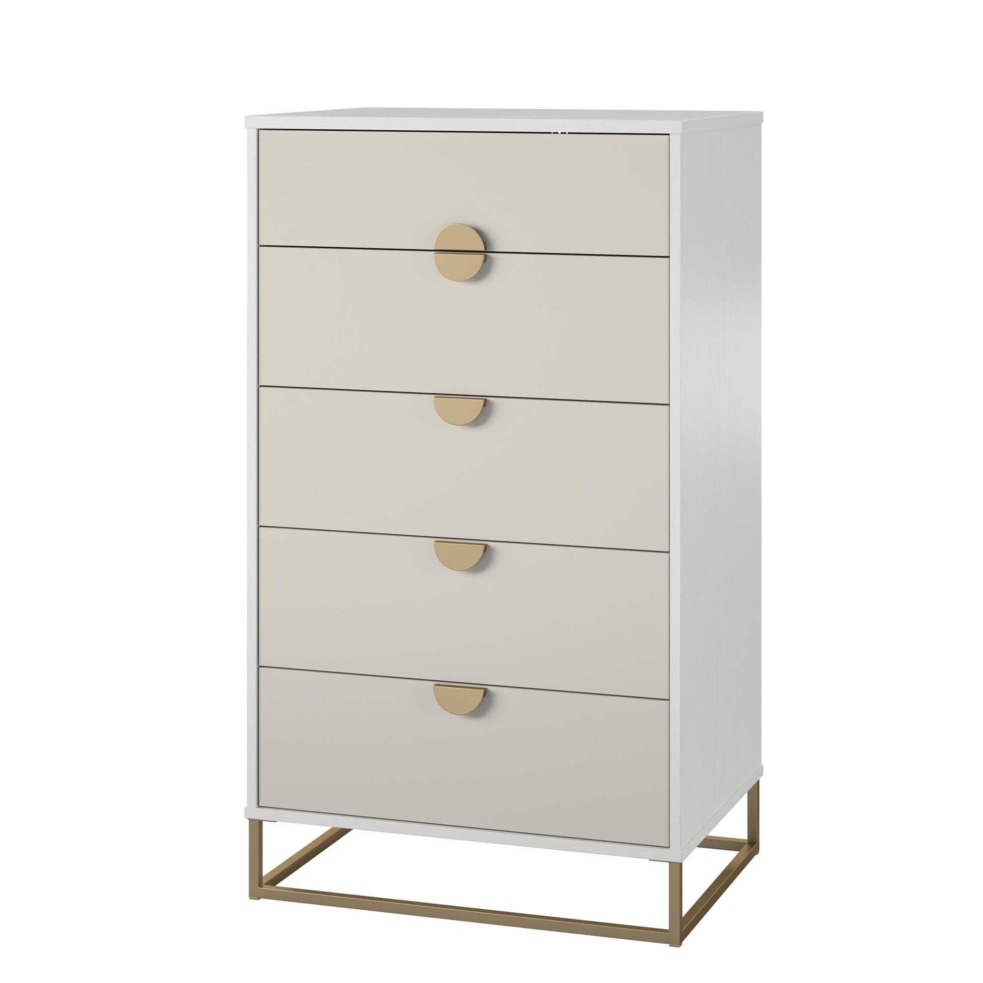 Novogratz Kelly 5 Drawer Dresser, White/Taupe