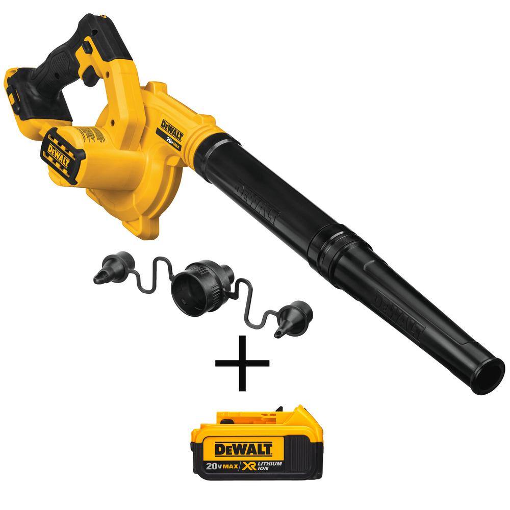 DW 20V MAX Cordless Compact Jobsite Blower 135 MPH 100 CFM and (1) 20V MAX XR Premium Lithium-Ion 4.0Ah Battery DCE100BW204