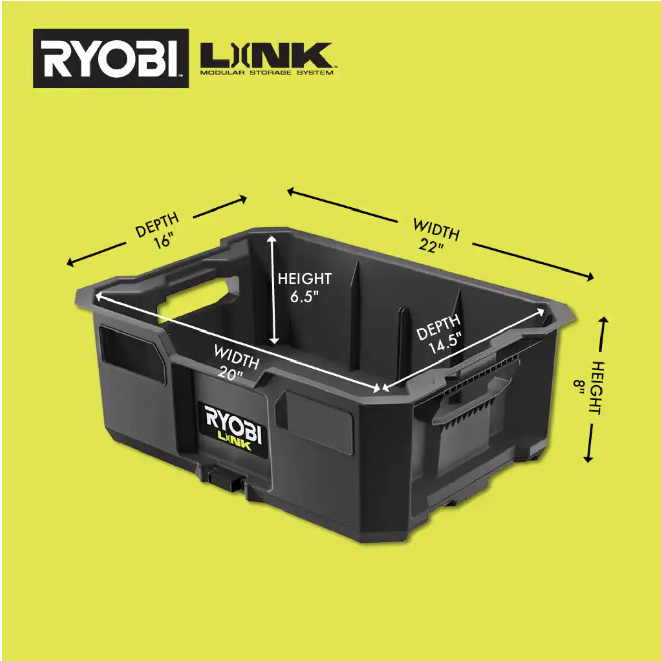 Ryobi LINK Tool Crate with LINK 7-Piece Wall Storage Kit and LINK Wall Rails (2-Pack)