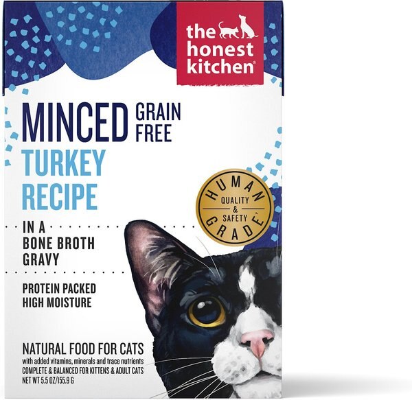 The Honest Kitchen Grain-Free Minced Turkey in Bone Broth Gravy Wet Cat Food， 5.5-oz， case of 12