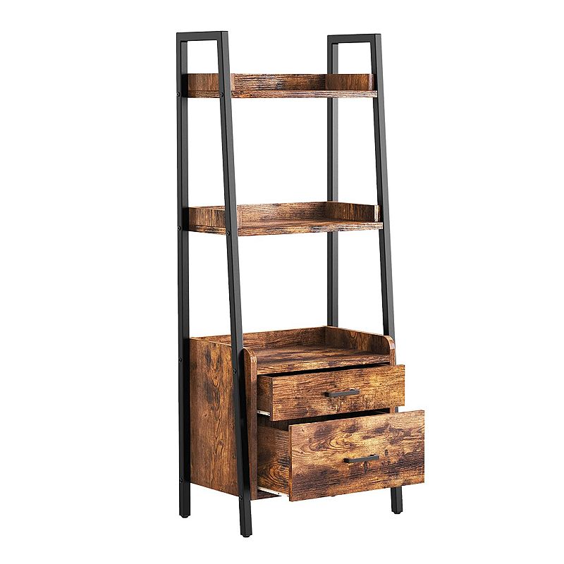 Fabato 3 Tier Display Bookcase With Ladder Shelves And Metal Frame， Rustic Brown